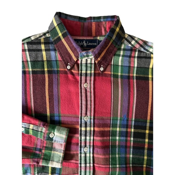 Ralph Lauren‎ Mens Size Large Flannel Button Up Shirt Blue Pony Fall Holiday - Picture 1 of 6